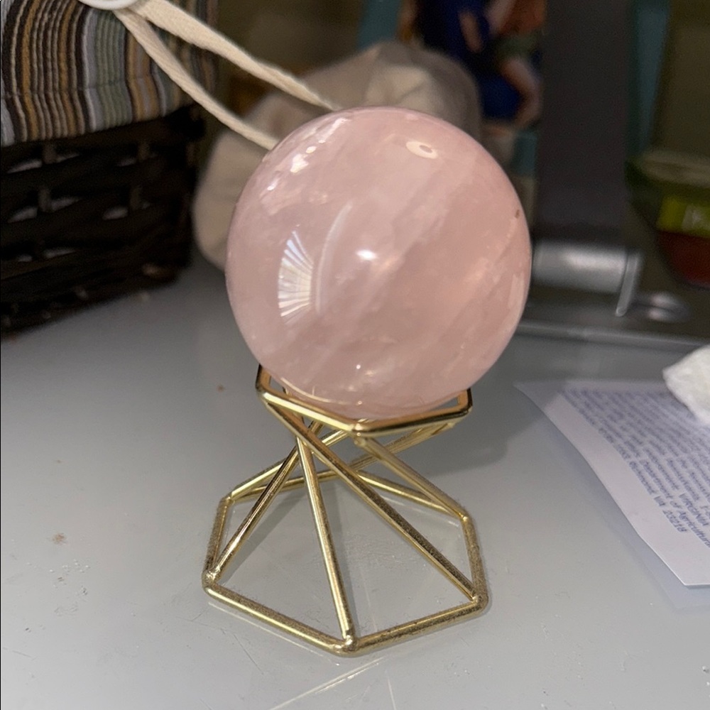Rose Quartz Sphere on Gold Stand